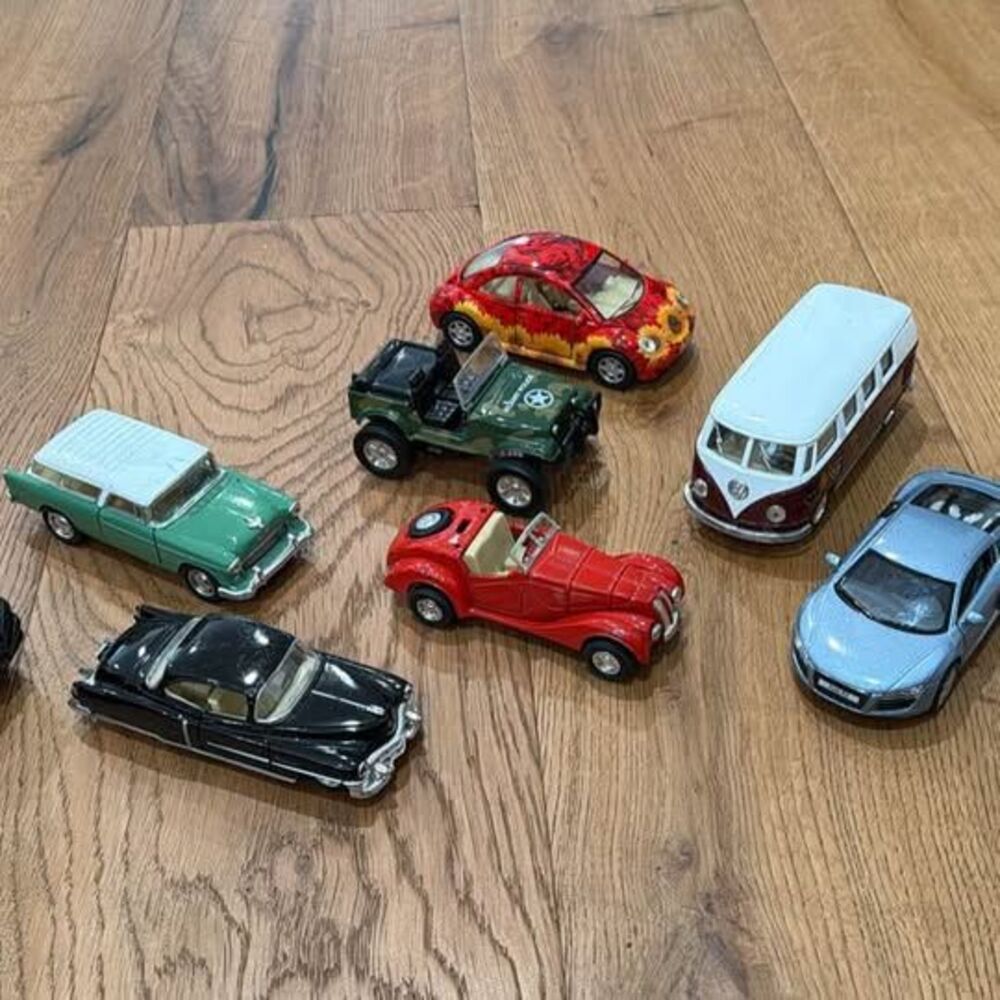Lot of 10 Diecast Toy Cars – VW Bus, Beetle, Audi R8, Jeep & More